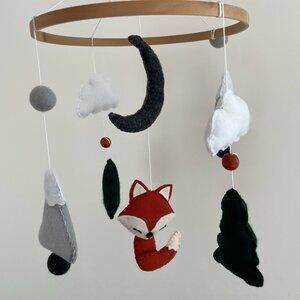 Woodland Handmade Felt Baby Mobile Trees Mountains Moon Clouds Fox